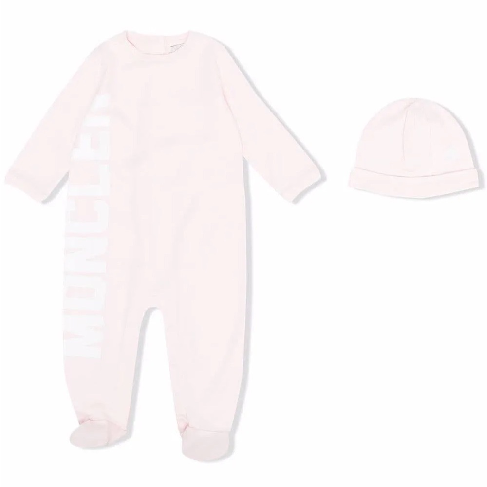 Moncler Enfant Logo Babygrow Set 2-Piece Footie & Hat Size 6/9M New w/Tag